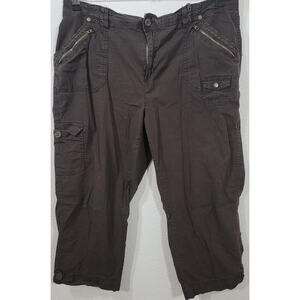 Dressbarn Brown Flat Front Cargo Cropped Pant 16 Lightweight Side Pocket Stretch